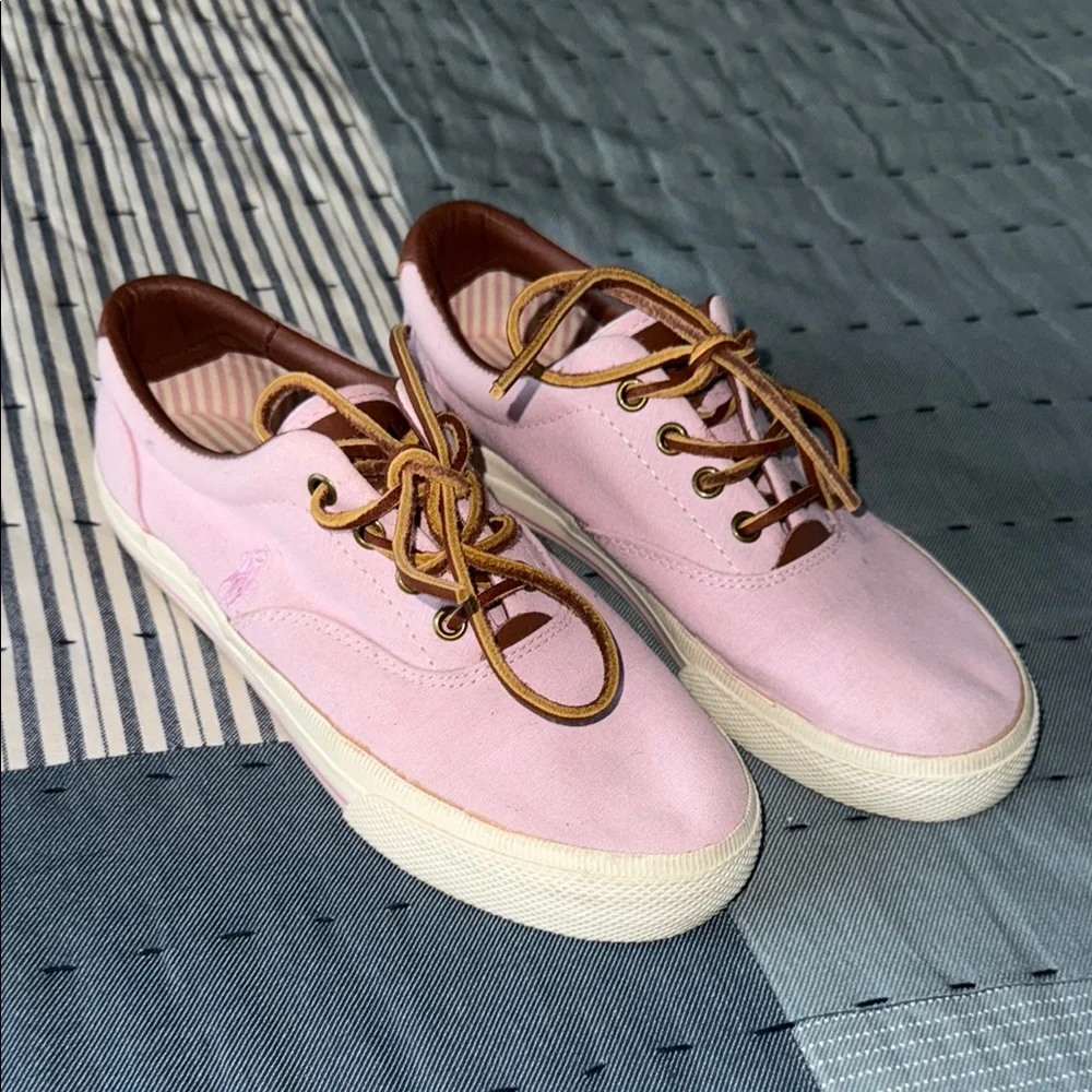 Ralph Lauren Pink and Brown Canvas Sneakers - Picture 1 of 8